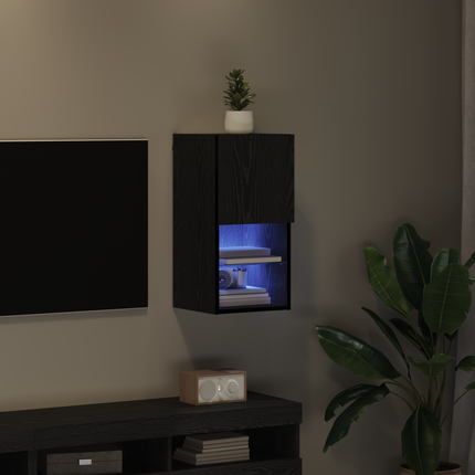 Väggmonterad TV-skåp 30,5 x 30 x 60 cm Svart Ek Konstruerat trä