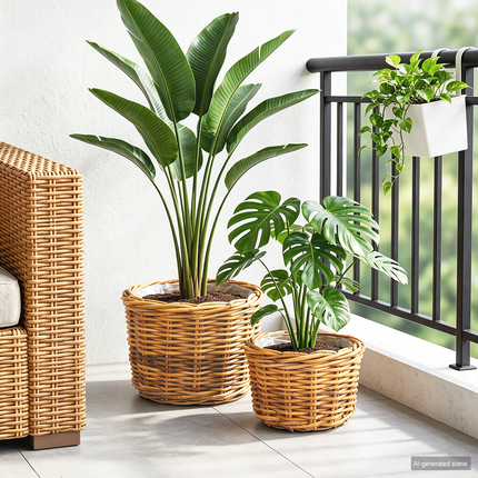Planteringskorg med lagring 2 st Naturlig Brun Kubu Rattan