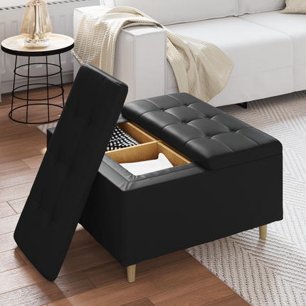 Förvaringspall med kudde Svart 80 x 80 x 45 cm Konstläder