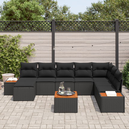 Trädgårdsoffset 9 st 8-Antal sittplatser Svart Polyrattan