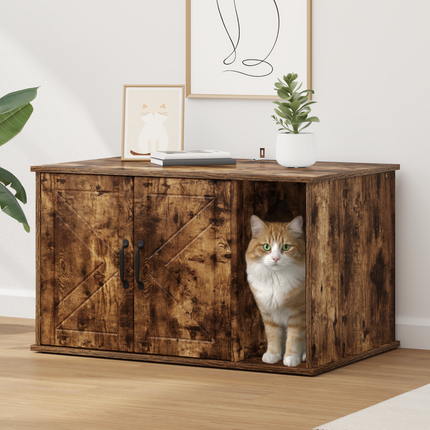 Katt hus Rökt ek 85 x 55 x 50,5 cm Konstruerat trä