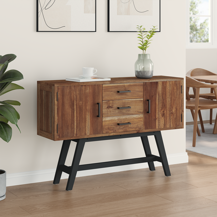 TV-bänk med låda Naturfärg 110 x 30 x 75 cm Massivt teakträ