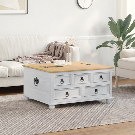 storage box med låda med hylla Vit 90 x78 x 45 cm Massiv furu