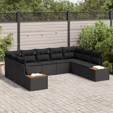 Trädgårdsoffset 5 st 9-Antal sittplatser Svart Polyrattan