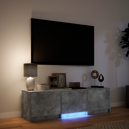 TV-bänk med LED 140x34x40 cm BetongGrå Konstruerat trä