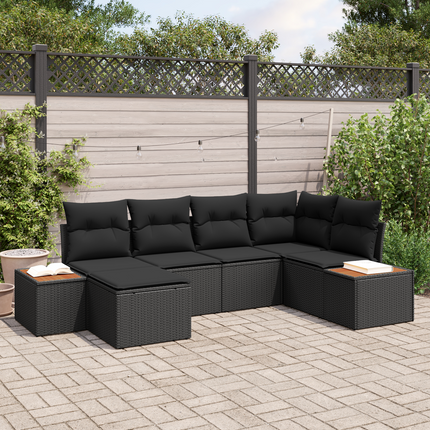 Trädgårdsoffset 7 st 6-Antal sittplatser Svart Polyrattan