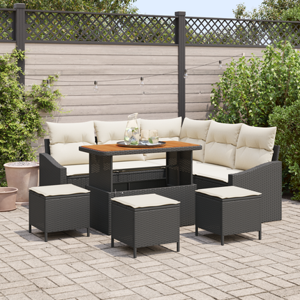 Trädgårdsoffset 9 st 8-Antal sittplatser Svart Poly rattan