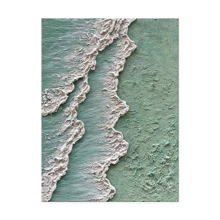 Ocean Waves Abstract Textured Thick Oil Painting Hand Painted Green And White Cream Style Texture Canvas Art Wabi Sabi Painting Waves Art Decor