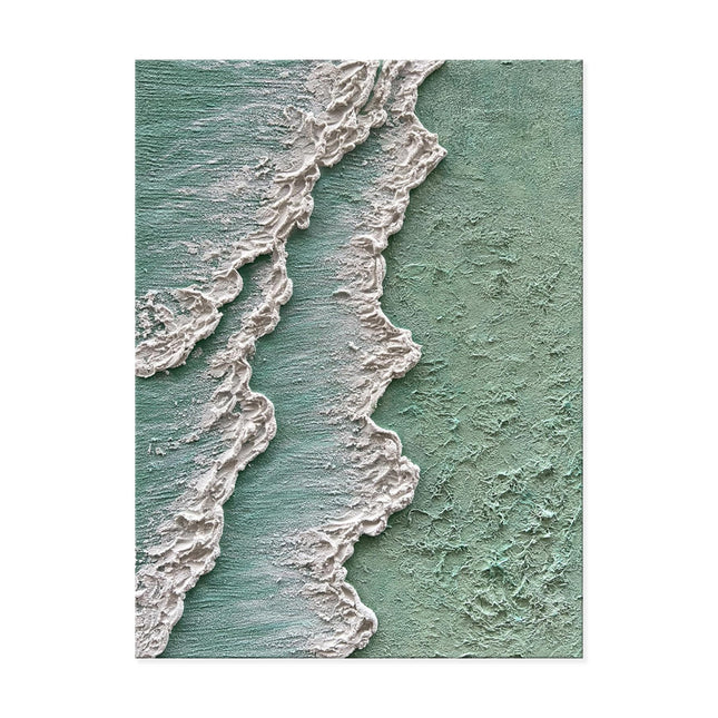 Ocean Waves Abstract Textured Thick Oil Painting Hand Painted Green And White Cream Style Texture Canvas Art Wabi Sabi Painting Waves Art Decor