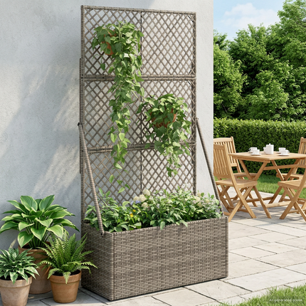 Trädgårdsplanterare med trellis Grå 70 x 30 x 135 cm