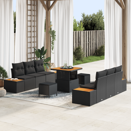 Trädgårdsoffset 9 st 8-Antal sittplatser Svart Poly rattan