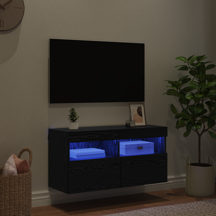 TV Vägghylla 80 x 30 x 40 cm Svart Ek Konstruerat trä