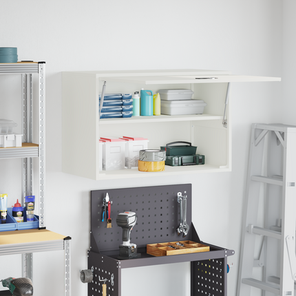 Vägghylla för garage Vit 80 x 40 x 53 cm Pulverlackerad stål