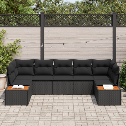 Trädgårdsoffset 7 st 7-Antal sittplatser Svart Polyrattan