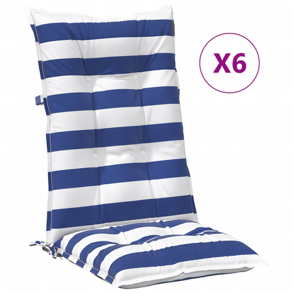 Utomhuskudde 6 pcs Blå och Vit 120 x 50 x 7 cm Tyg