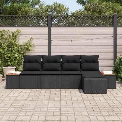 Trädgårdsoffset 6 st 5-Antal sittplatser Svart Polyrattan