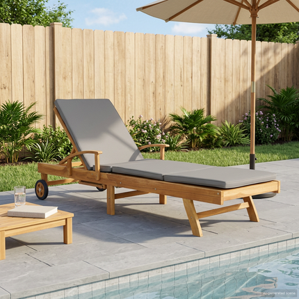 Solstol med dyna 100% Polyester Solid-Teak