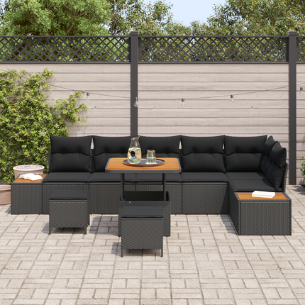 Trädgårdsoffset 9 st 8-Antal sittplatser Svart Poly rattan
