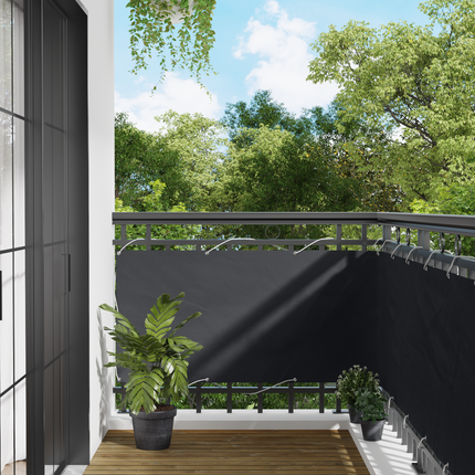 Balkong Skärm Svart 75 x 200 cm PU-belagt oxford alu