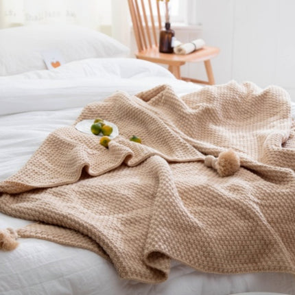 Nordic fringed knit ball blanket wool blanket office air conditioning lunch break blanket shawl blanket sofa leisure blanket blanket