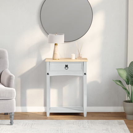 Konsolbord med låda med hylla Vit 55 x 35 x 73 cm Massiv furu