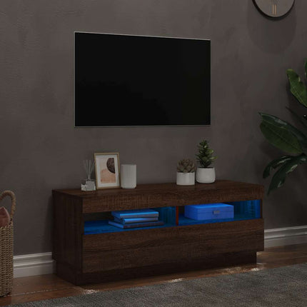Tv-bänk med LED-belysning brun ek 100x35x40 cm