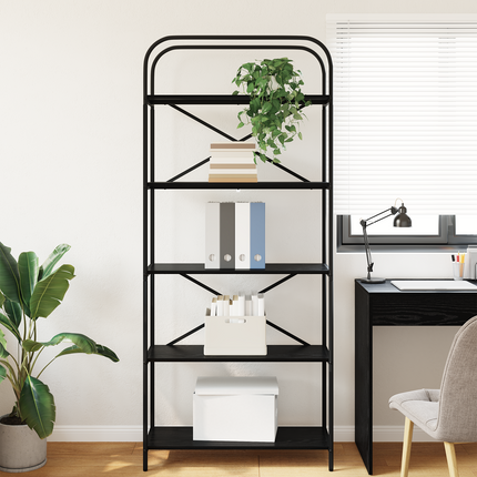 Hyllsystem 5 nivåer 80 x 30 x 183 cm Konstruerat trä Svart Ek