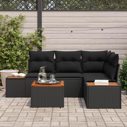 Trädgårdsoffset 4 st 4-Antal sittplatser Svart Polyrattan