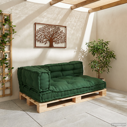 Pallettsoffa Kudde 3 st Tyg Grön 120 x 80 x 38 cm
