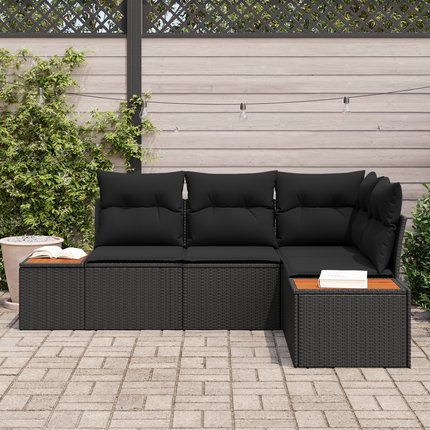 Trädgårdsoffset 4 st 4-Antal sittplatser Svart Polyrattan