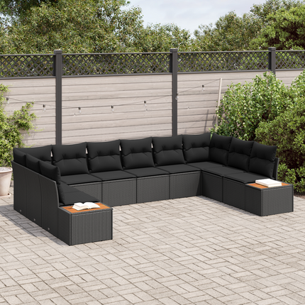 Trädgårdsoffset 10 st 10-Antal sittplatser Svart Polyrattan