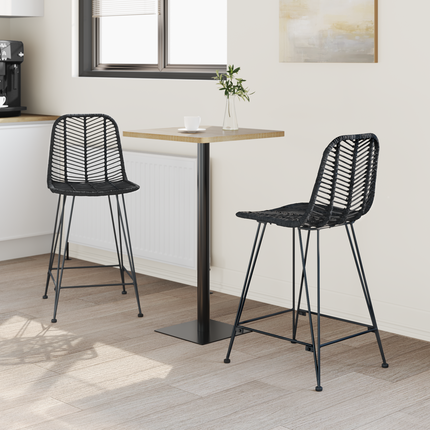 Barstol 2 st Svart 44,5 x 54,5 x 97,5 cm Rattan och Järn