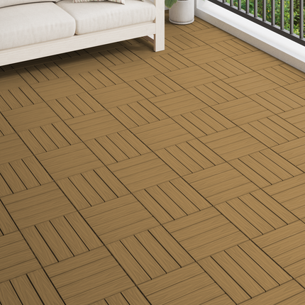 Terrassplattor 3D-design 11 st Teak 30 x 30 cm WPC
