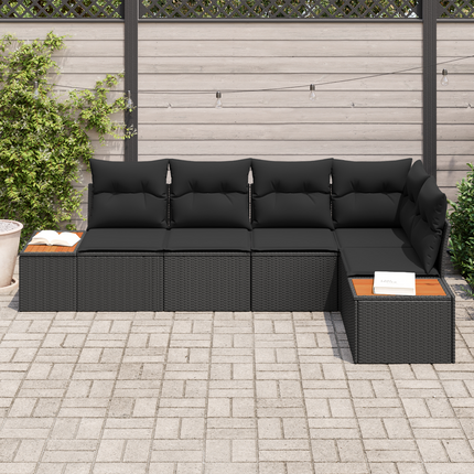 Trädgårdsoffset 5 st 5-Antal sittplatser Svart Poly rattan