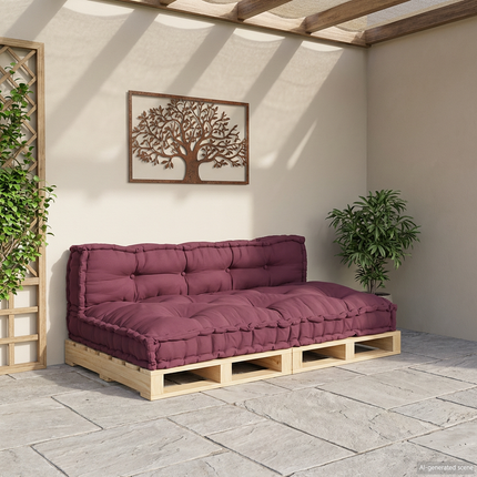 Pallettsoffa Kudde 2 st Tyg Bordeaux 120 x 80 x 38 cm