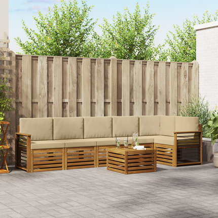 Utomhussoffset 7 st Naturlig och Beige Polyester