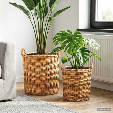 Planteringskorg med lagring 2 st Naturlig Brun Kubu Rattan