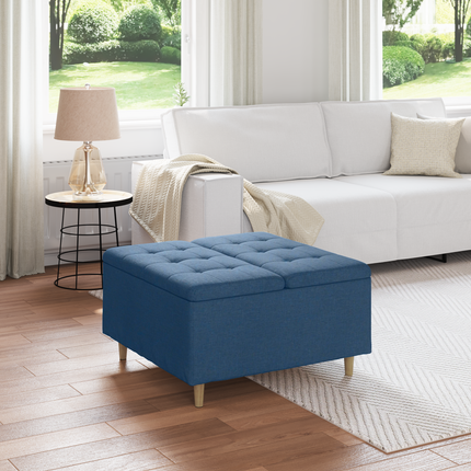 Förvaringspall med kudde Blå 80 x 80 x 45 cm tyg