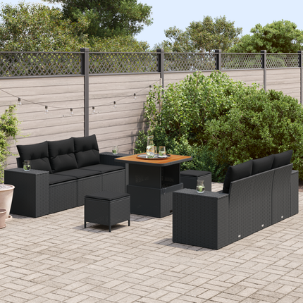 Trädgårdsoffset med kudde Svart 221 x 204 x 85 cm Poly Rattan