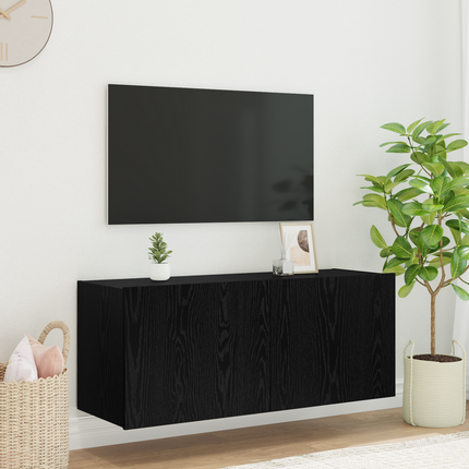 TV Vägghylla Svart Ek Konstruerat trä