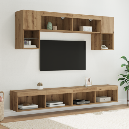 TV-väggenheter med LED 6 st Artisan Ek Konstruerat trä