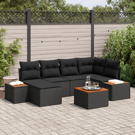 Trädgårdsoffset 7 st 6-Antal sittplatser Svart Polyrattan