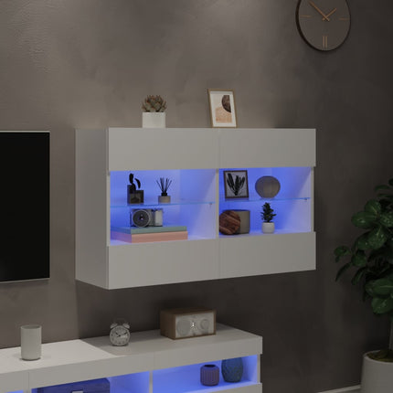 Väggmonterad tv-bänk LED vit 98,5x30x60,5 cm