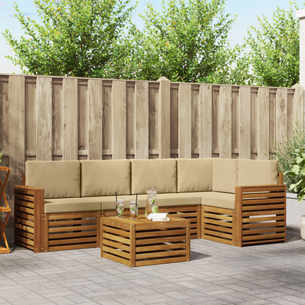 Utomhussoffset 6 st Naturlig och Beige Polyester