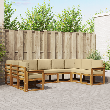 Utomhussoffset 9 st 9-sits Naturlig och Beige Massivt Akaciaträ