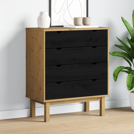 Kommode med låda OTTA Svart 76,5 x 39,5 x 90 cm Massiv furu