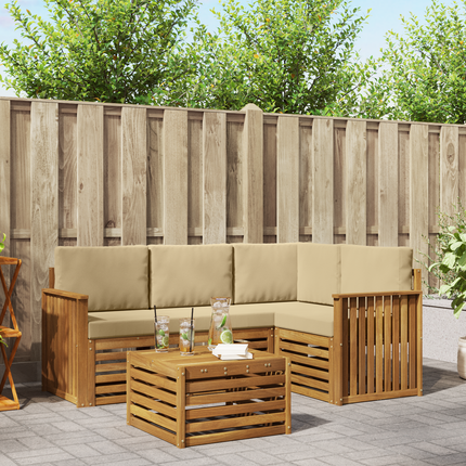 Utomhussoffset 5 st Naturlig och Beige Polyester