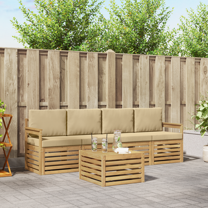 Utomhussoffset 5 st 4-sits Vit och Beige Polyester