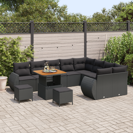 Trädgårdsoffset 12 st 12-Antal sittplatser Svart Poly Rattan