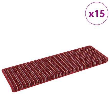 Självhäftande trappmattor 15 st 65 x 21 x 4 cm Non-Slip Röd
